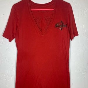 Red sinful Tee gold wings